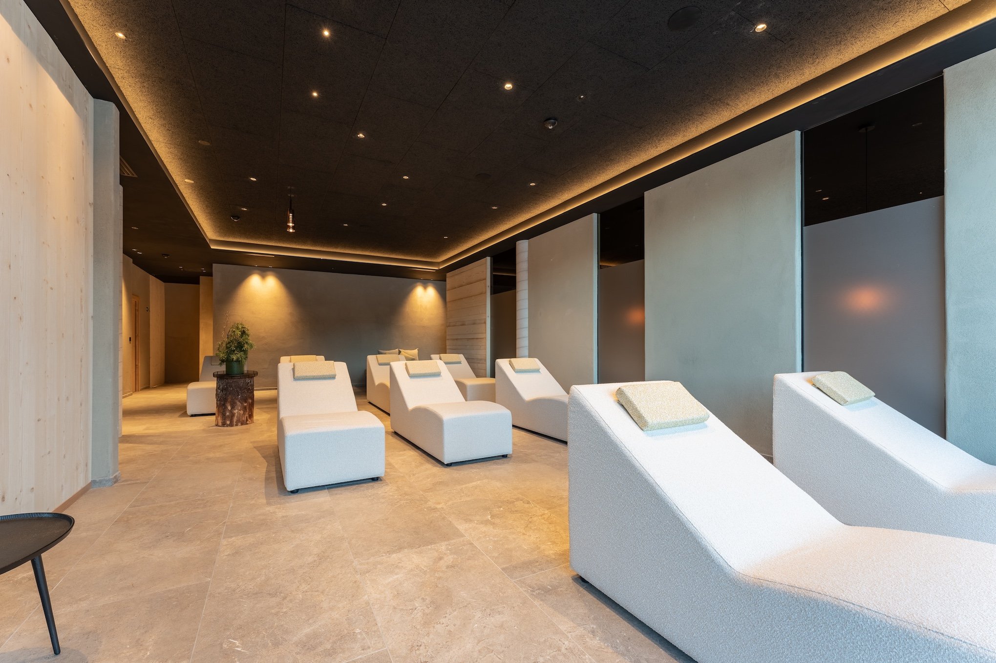 Modern relaxation room with comfy loungers