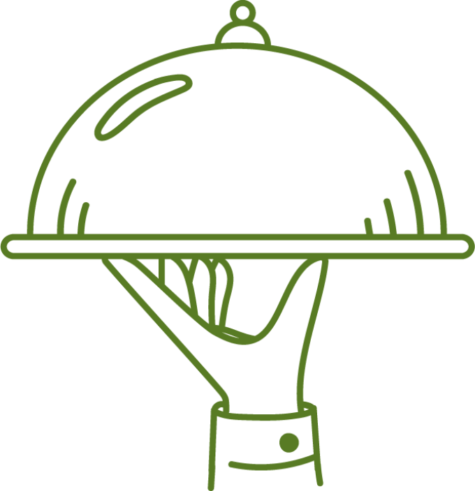 Green illustrated cloche on a hand