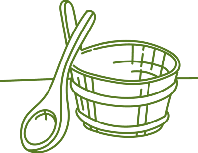 Secchio da sauna verde disegnato con mestolo