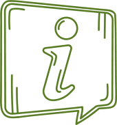 Grünes Infosymbol in Sprechblase gezeichnet